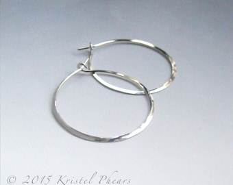 Pendientes de aro de plata esterlina de 3,8 cm (1,5") - Pendientes de aro grandes de plata artesanal ecológicos, martillados, sencillos y básicos, 36 mm, 35 mm, 18ga, 20ga, 19ga, hechos en EE. UU., oxidados.