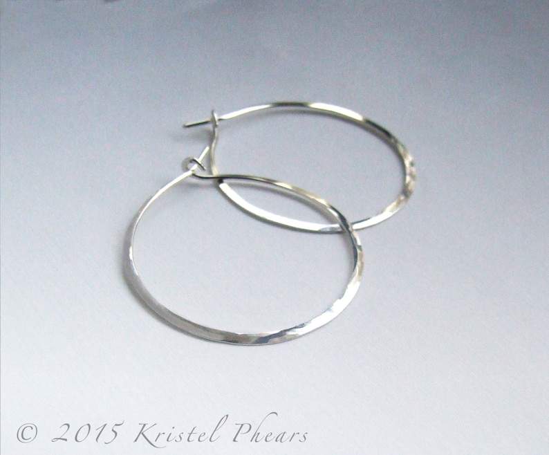 Sterling Hoops 1.5 Large Eco-Friendly Artisan Silver hoop earrings hammered simple basic 36mm 35mm 18ga 20ga 19ga Made in USA oxidized image 1