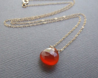 Collar de cornalina - Collar minimalista moderno, solitario de cornalina naranja, plata de ley, chapado en oro de 14k o plata oxidada .925.