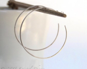 Large Sterling Hoops - Eco-Friendly Recycled Argentium silver reverse hoop earrings Gift simple classic minimalist basic flat hammered 1.5"