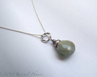 Chrysoberyl necklace - oxidized silver pendant eco-friendly earthy natural grey green gemstone Gift