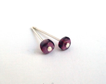 Garnet Earrings - Tiny Dot Silver or Gold-Filled Eco-Friendly recycled sterling post red button birthstone Gift original design