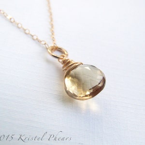 Champagne Quartz necklace gold-filled or sterling wire-wrapped solitaire pendant, eco-friendly, bridal bridesmaid bridal Gift image 1