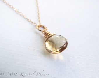 Champagne Quartz necklace - gold-filled or sterling wire-wrapped solitaire pendant, eco-friendly, bridal bridesmaid bridal Gift