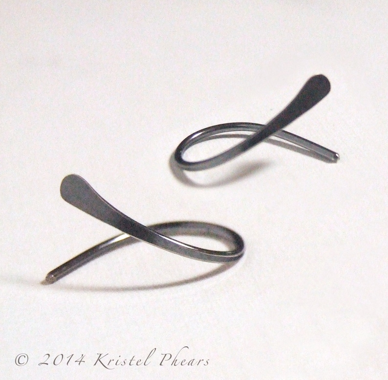 Titanium or Niobium Hoop Earrings open swish, simple classic cold formed hand hammered Hypoallergenic Gift image 1