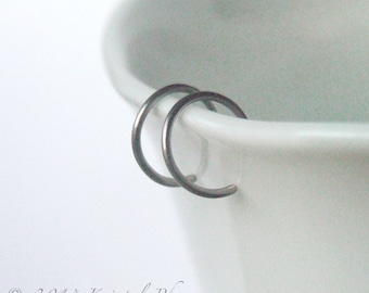 Tiny Titanium or Niobium Hoops - hypoallergenic silver gray gunmetal reverse hoop earrings simple modern 1/2&quot; (10mm 12mm) men unisex nose
