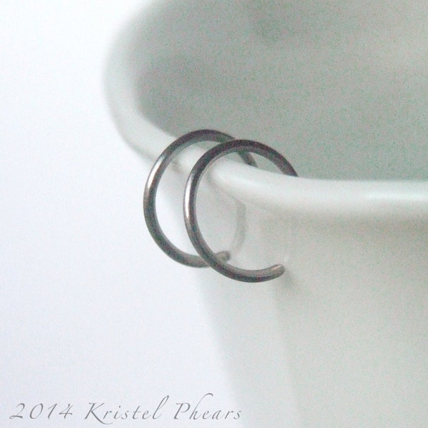 Tiny Titanium or Niobium Hoops - hypoallergenic silver gray gunmetal reverse hoop earrings simple modern 1/2" (10mm 12mm) men unisex nose