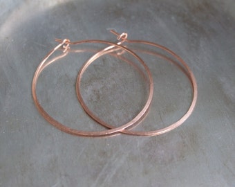 Large Hammered Copper Hoops 1.5" 30-36mm - simple earthy eco-friendly recycled cold-forged minimalist earrings copper or red brass gift