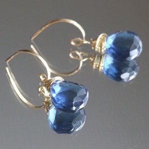 London Blue Quartz earrings - gold silver half-hoop huggie ear post dangle drop gemstone original jewelry design bride Gift