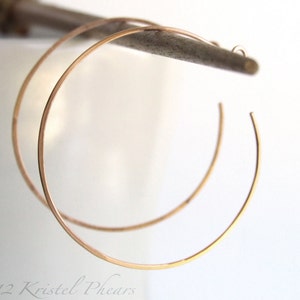 Extra Large Gold Hoops - 14k gold filled reverse hoop earrings Gift simple classic minimalist basic lightly hammered 2&quot;