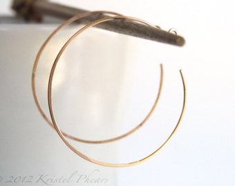 Large Gold Hoops - 14k gold filled reverse hoop earrings Gift simple classic minimalist basic lightly hammered 1.5"