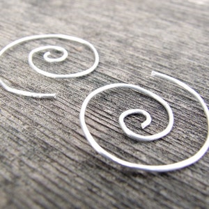 Sterling Swirl Hoop Earrings 1.75&quot; - silver spiral hoop nautilus fun interchangeable bail lightly hammered Eco-Friendly Gift