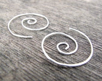 Sterling Swirl Hoop Earrings 1.75" - silver spiral hoop nautilus fun interchangeable bail lightly hammered Eco-Friendly Gift