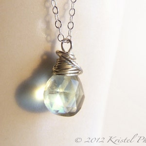 Green Amethyst pendant necklace - Silver prasiolite mint aqua light green gemstone Sterling jewelry bridesmaid Gift