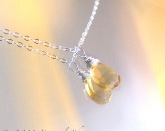 Citrine Necklace - November Birthstone gift Eco-Friendly sterling silver gold-filled pendant wire wrapped yellow simple natural