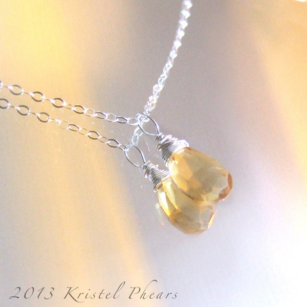 Citrine Necklace - November Birthstone gift Eco-Friendly sterling silver gold-filled pendant wire wrapped yellow simple natural