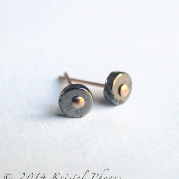 Tiny Dot Pyrite Stud Earrings - Silver or Gold-Filled Eco-Friendly recycled sterling post button unisex fun Gift original design