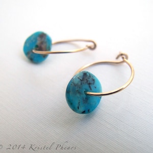 Turquoise earrings - genuine turquoise hoop earrings gold silver 3/4&quot; Natural Blue December birthstone Gift