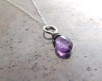 Collar de amatista de plata de ley - colgante solitario de amatista natural brasileña lila lavanda púrpura, piedra natal de febrero.