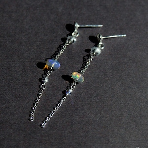 Opal Earrings - October Birthstone jewelry aquamarine, dangle Sterling or Gold-Filled, delicate Fairy necklace tassle Gift