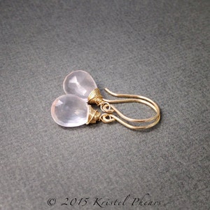 Rose Quartz Earrings Pale Pink Dangle Drop, Natural Gemstone in Gold, Rose Gold, Sterling, Titanium image 3