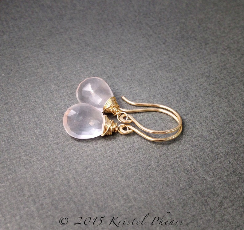 Rose Quartz Earrings Pale Pink Dangle Drop, Natural Gemstone in Gold, Rose Gold, Sterling, Titanium image 3
