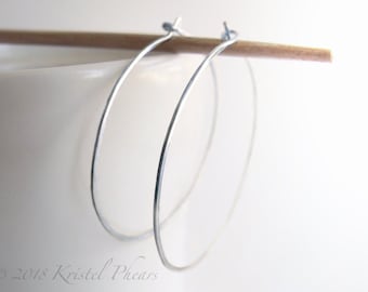 Sterling Hoops - extra large hoop earrings 2" eco-friendly recycled silver, argentium, fine, simple classic basic 48mm 50mm gift