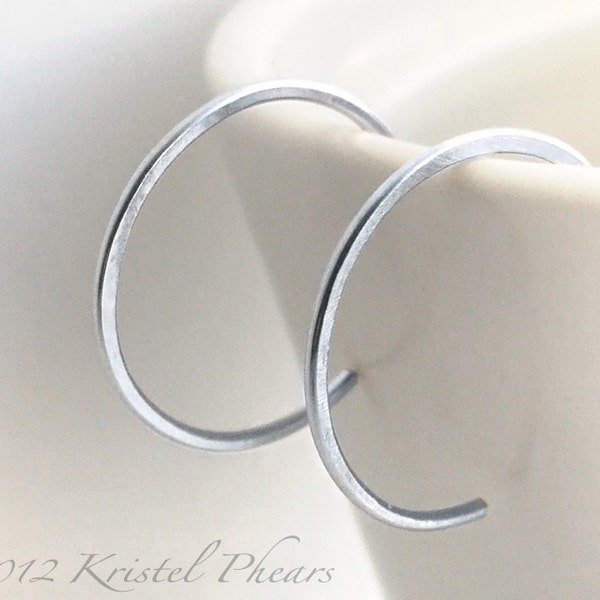 Small Sterling Hoops - eco-friendly recycled silver hoop earrings, reverse simple classic minimal 3/4" or 1" 18mm 20mm 25mm gift