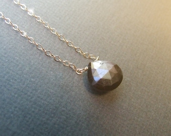 Genuine Sapphire Necklace - chocolate natural sapphire, gold or silver September Birthstone Gift, brown black chatoyant