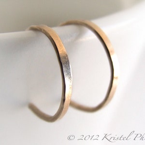 Tiny Gold Hoops - reverse hoop earrings Gold-Filled simple classic minimalist basic hammered 1/2&quot; (10mm 12mm) in rose or yellow