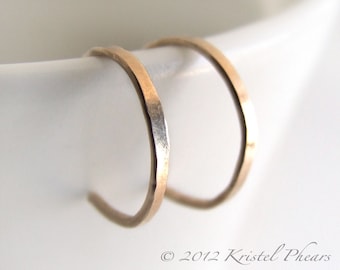 Tiny Gold Hoops - reverse hoop earrings Gold-Filled simple classic minimalist basic hammered 1/2&quot; (10mm 12mm) in rose or yellow
