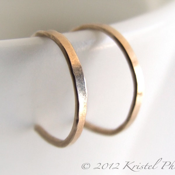 Tiny Gold Hoops - reverse hoop earrings Gold-Filled simple classic minimalist basic hammered 1/2" (10mm 12mm) white rose Gift