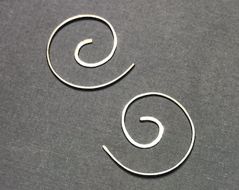 Copper Spiral Hoop Earrings 1"-1.25" - swirl hoop nautilus in copper or brass, fun lightly hammered Eco-Friendly gift 25mm