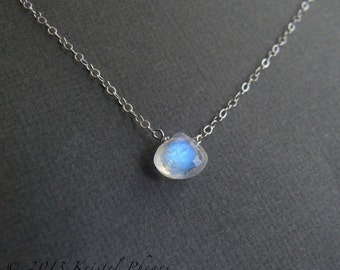 Moonstone necklace - June Birthstone solitaire, Eco-friendly gift minimal Rainbow moostone blue bridesmaid pendant, layering, silver or gold