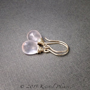 Rose Quartz Earrings Pale Pink Dangle Drop, Natural Gemstone in Gold, Rose Gold, Sterling, Titanium image 2