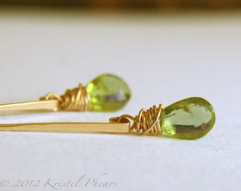 Peridot Earrings - Silver or Gold-filled post dangle apple lime green original jewelry design August birthstone anniversary Gift