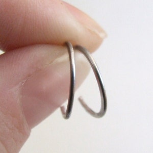 Tiny Sterling Hoops silver hoops reverse hoop earrings eco-friendly recycled simple lightly hammered 1/2 10mm 12mm unisex image 3