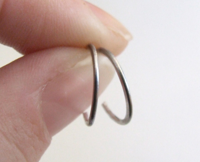 Tiny Sterling Hoops silver hoops reverse hoop earrings eco-friendly recycled simple lightly hammered 1/2 10mm 12mm unisex image 3