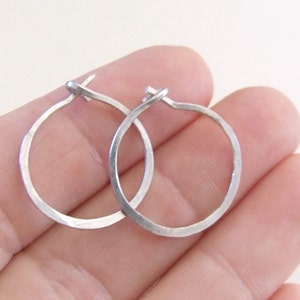 Solid Gold Hoops small hoop earrings 14k Gold simple classic basic lightly hammered 3/4 .75 18mm 20mm daughter Gift image 3