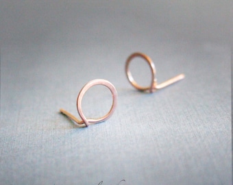 Small circle Stud Earrings - Solid 14k yellow rose gold, yellow, green or white, 9mm original jewelry design Eco-friendly recycled Gift