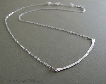 Sterling Bar Necklace - Eco-Friendly hammered bar recycled silver curved minimalist original jewelry design bridesmaid Gift