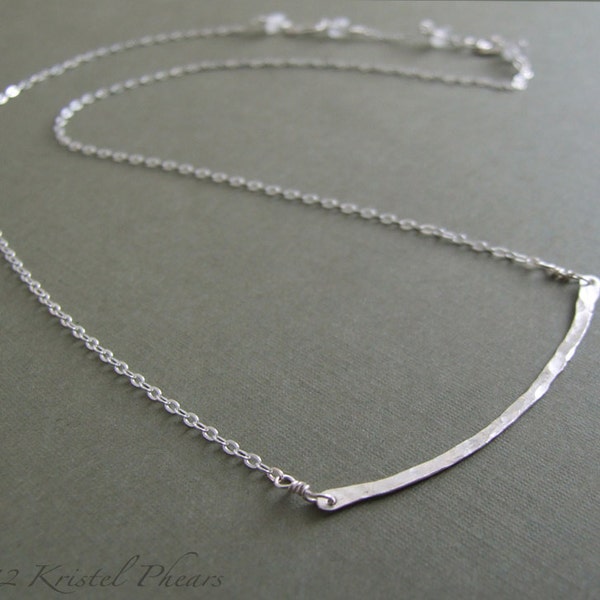 Sterling Bar Necklace - Eco-Friendly hammered bar recycled silver curved minimalist original jewelry design bridesmaid Gift