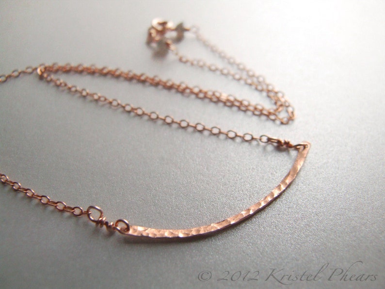 Rose Gold Bar Necklace hammered gold eco-friendly GF, simple elegant minimal original jewelry design choker, statement, bridesmaid Gift image 1