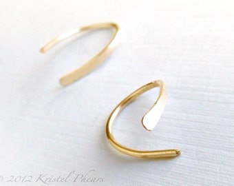 Gold Earring - open hoops swish simple classic Gift cold formed hand hammered 14k gold-filled yellow white rose gift