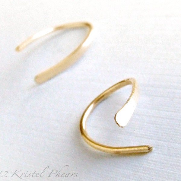 Gold Earring - open hoops swish simple classic Gift cold formed hand hammered 14k gold-filled yellow white rose gift