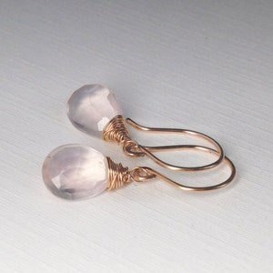 Rose Quartz Earrings Pale Pink Dangle Drop, Natural Gemstone in Gold, Rose Gold, Sterling, Titanium image 1