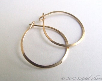 Gold Hoops - tiny hoop earrings 14k gold-filled simple basic lightly hammered 1/2" (10mm 12mm) dainty gift