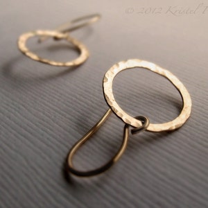 Hammered Circle Earrings - small dangle drop circle in Gold or Silver, hoop earrings, bridesmaid, bridal Gift, 14kgf or sterling