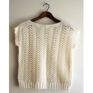 handmade waves crochet white boat neck top