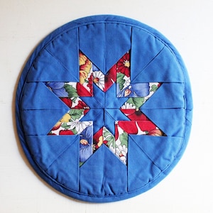 handmade folded star blue and flowers fabric trivet potholder